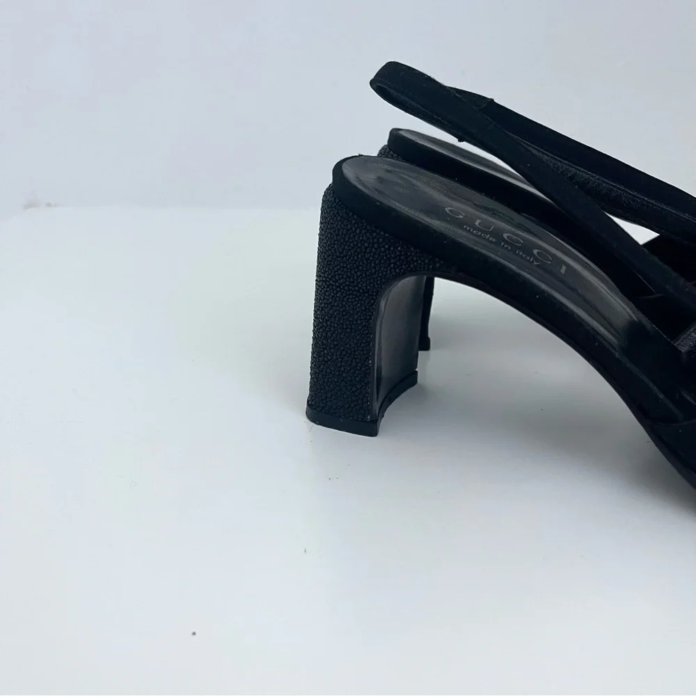 Vintage Gucci Square Buckle Round Toe Sparkly Block Mary Janes Slingbacks Heels - Picture 7 of 10